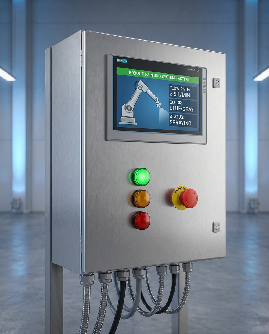 Paint supply control cabinet and circulation system interface